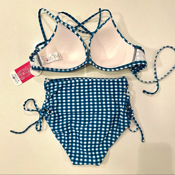 Hula Honey Bikini 3 Piece Set Checkered Push Up - Picture 3 of 10
